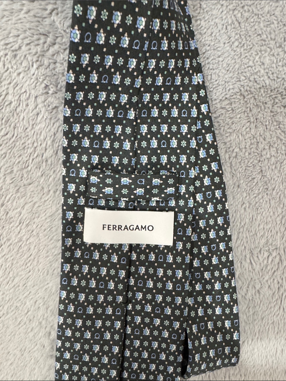 Salvatore Ferragamo Black Tie with Blue and White Micro Pattern